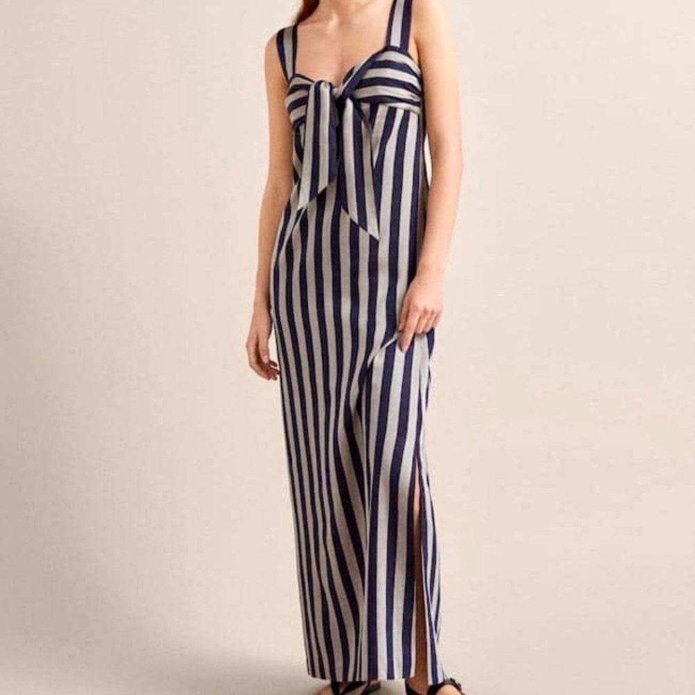 Massimo Dutti Linen-Blend Stripe Maxi Dress Women’s Size 8 Nautical Vacation